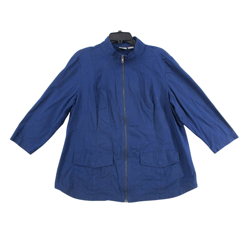Chicos Zenergy Blue Floral Embroidered Full Zip Jacket Size 3 XL 16/18